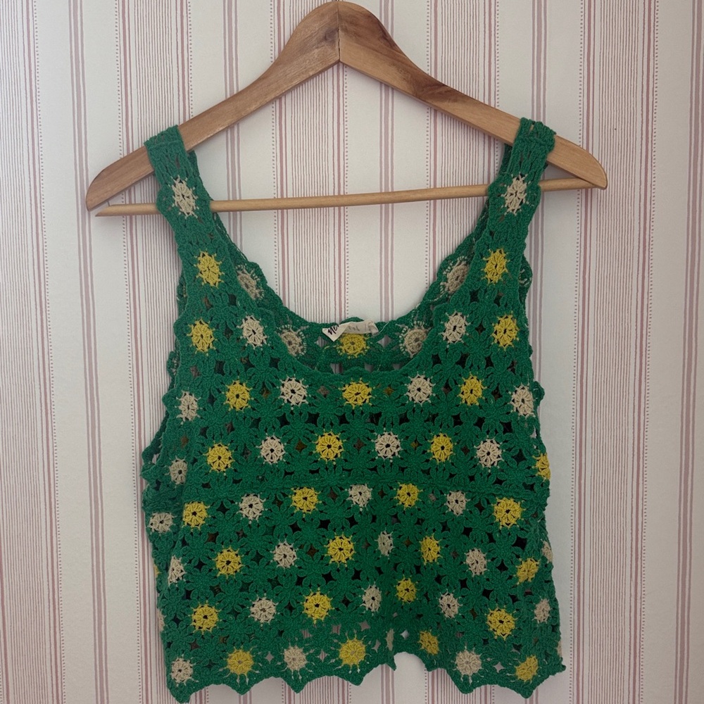Green Crochet Floral Tank Top